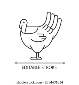 Male turkey linear icon. Commercial poultry farming for food. Domestic bird growing for meat. Thin line customizable illustration. Contour symbol. Vector isolated outline drawing. Editable stroke