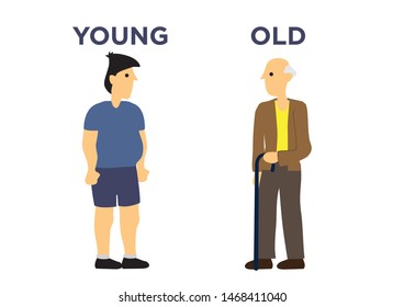 Male in two different ages. Concept of aging. Flat cartoon isolated illustration.