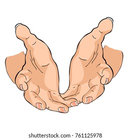 male two hands palm up vector illustration