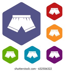 Male underwear icons set hexagon isolated vector illustration