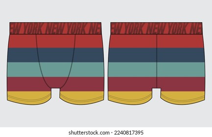Male underwear With Multi color Yarn Dye Stripe Technical Fashion flat sketch vector illustration template. Pants boxers shorts isolated on white background. Men's underpants mock up CAD. svg