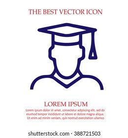 Male university graduate in graduation cap vector icon. Academy symbol.