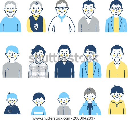 Male upper body of various generations