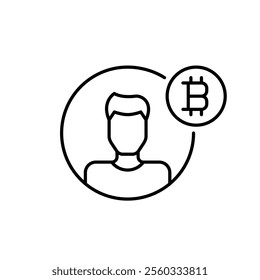 Male user account with bitcoin symbol. Crypto trader, wallet owner or investor. Pixel perfect vector icon