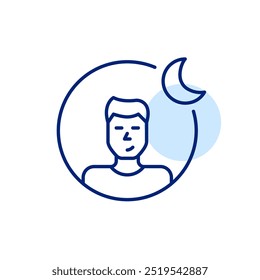 Male user avatar and crescent moon. Quiet mode on social media and messengers. Pixel perfect, editable stroke icon