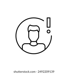 Male user avatar and exclamation mark. User warning, important security notification. Pixel perfect vector icon