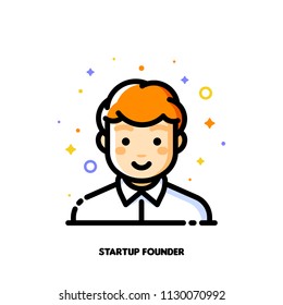 Male user avatar of startup founder. Icon of cute boy face. Flat filled outline style. Pixel perfect 64x64. Editable stroke