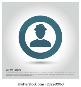 male user Icon, Circle Long shadow pictogram icon on gray background.