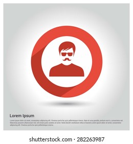 male user Icon, Circle Long shadow pictogram icon on gray background.