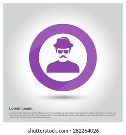 male user Icon, Circle Long shadow pictogram icon on gray background.