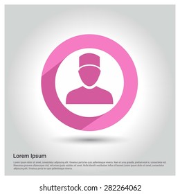male user Icon, Circle Long shadow pictogram icon on gray background.