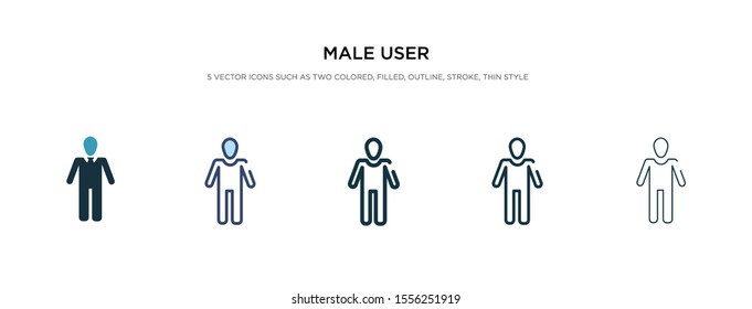 male user icon in different style vector illustration. two colored and black male user vector icons designed in filled, outline, line and stroke style can be used for web, mobile, ui