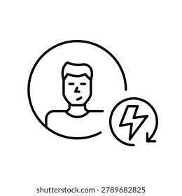 Male user and lightning bolt in renew arrow. Pixel perfect, editable stroke vector icon