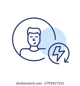 Male user and lightning bolt in renew arrow. Pixel perfect, editable stroke vector icon