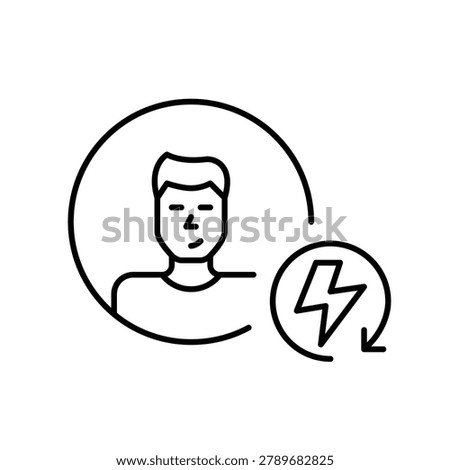 Male user and lightning bolt in renew arrow. Pixel perfect, editable stroke vector icon