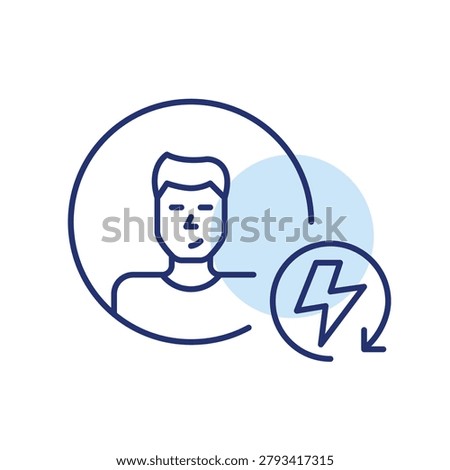 Male user and lightning bolt in renew arrow. Pixel perfect, editable stroke vector icon