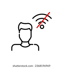 Male user with no internet. No wifi signal. Pixel perfect, editable stroke