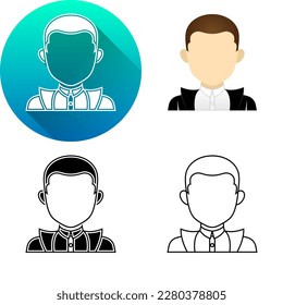 Male User Worker Employee Avatar Contact Support Finance Icon, Set of Flat Long Shadow, Black-White Silhouette, Line Art Logo Icon Symbol Isolated on White Background