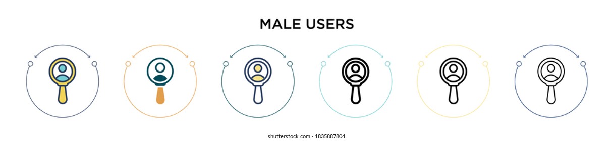 Icono de usuarios masculinos en el estilo relleno, delgado, contorno y trazo. Ilustración vectorial de dos usuarios masculinos de color y negro los diseños de iconos vectoriales pueden utilizarse para móviles, ui, web