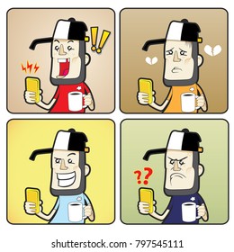 male using smarthpone with facial emotions