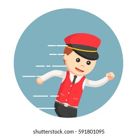 male valet running in circle background