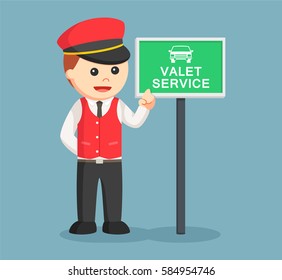 Male Valet With Valet Service Sign