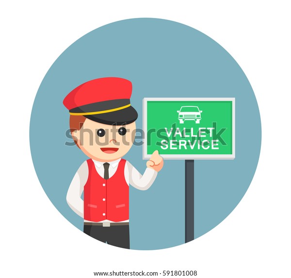 male\
valet with valet service sign in circle\
background