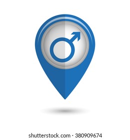 Male - vector icon;  blue map pointer