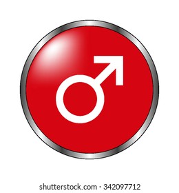 Male - vector icon on the  red button