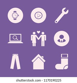 male vector icons set. with businessman, man woman love, home and trousers in set