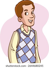 Male vector portrait. Male person face and upper body in front view. Flat design vector character illustration