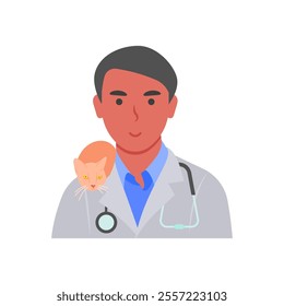 Male Veterinary, Veterinary Flat Vector Illustration