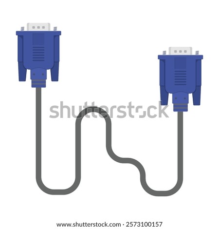 Male to Male VGA Cable Flat Illustration. Clean Icon Design Element on Isolated White Background