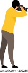 Male video operator semi flat color vector character. Cameraman figure. Full body person on white. Capturing footage isolated modern cartoon style illustration for graphic design and animation