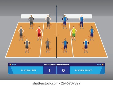 Male Volleyball Match on field with score panel Illustration for infographic purpose