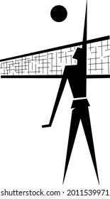 Male Volleyball Mid-Air Silhouette, vector illustration, shooting with ball