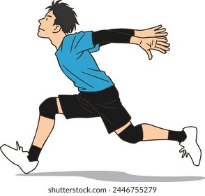 A male volleyball player about to jump