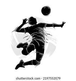 Male volleyball player jumping and hitting the ball. Abstract silhouette