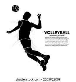 Male volleyball player jumps to hit the ball. Vector illustration