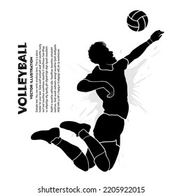 Male volleyball player jumps and hits the ball. Vector illustrations