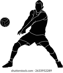 Male volleyball player receiving ball in defensive position illustration silhouette. 