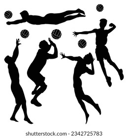 Male volleyball Player Silhouettes Vector Illustration