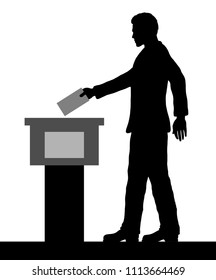 Male voter silhouette by voting for election. All the silhouette objects and background are in different layers. 