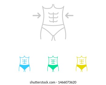 Male Waist Icon Set, Waist And Dieting Graphic Content, Gym Workout Symbol