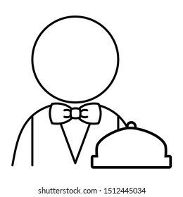 Male waiter avatar vector illustration in black and white. Icon for websites or mobile applications.