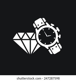 male watch and diamond icon. Expensive gifts.