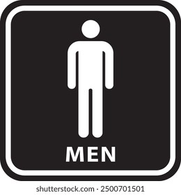 Male WC toilet direction sign on isolated white background, black and white color