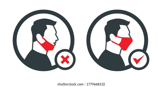 Male wearing red medical face mask. Vector icon