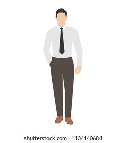 
Male wearing tie standing straight posing as banker 
