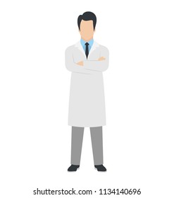
Male wearing white over all and folded arms denoting doctor 
